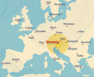 Slovenia in Europe, map by LTO Sotočje